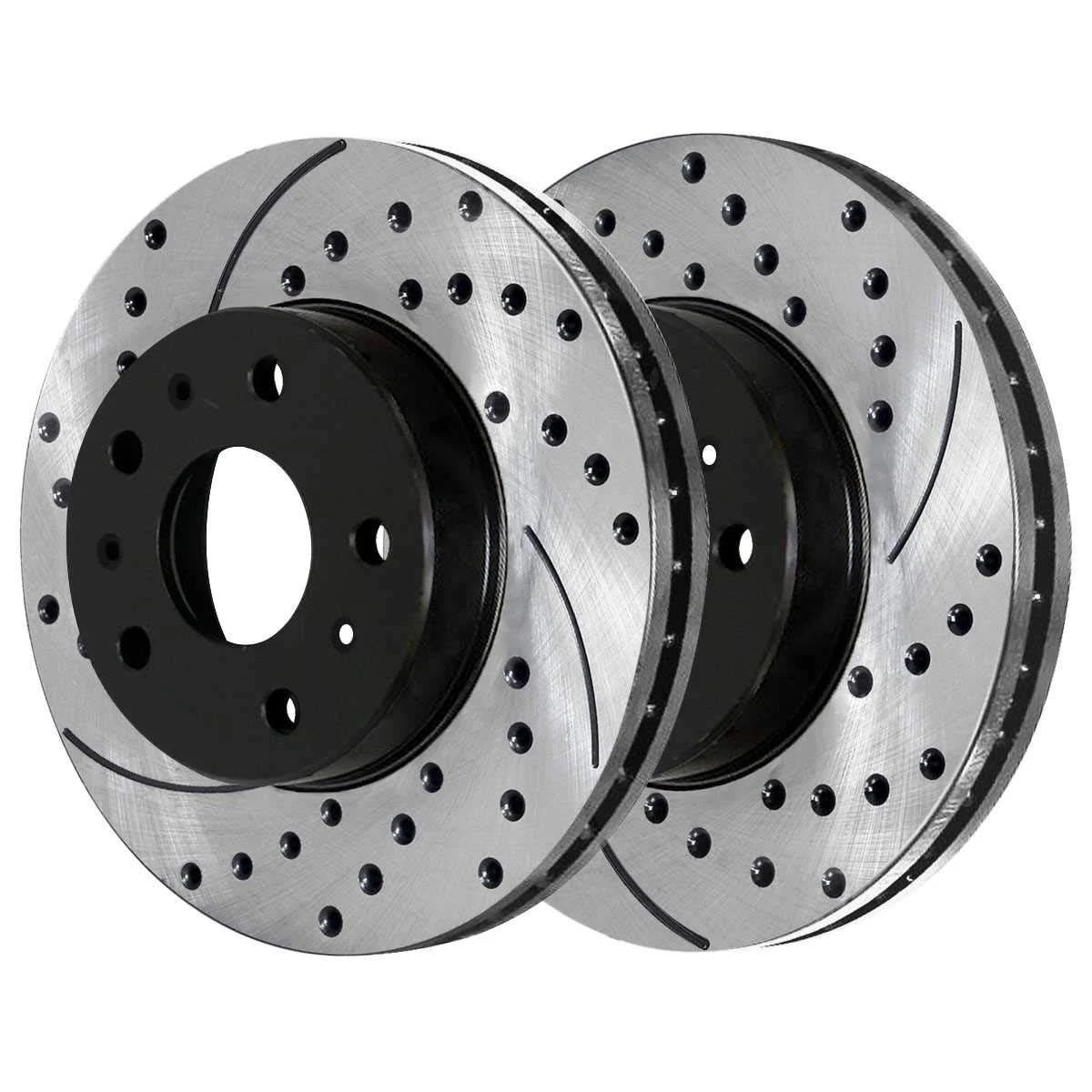 Autoshack PR65128LR Front Drilled Slotted Brake Rotors Black Pair of 2 Driver and ...