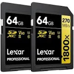 Lexar GOLD Series Professional 1800x 128GB UHS-II U3 SDXC Memory Card, 2-Pack