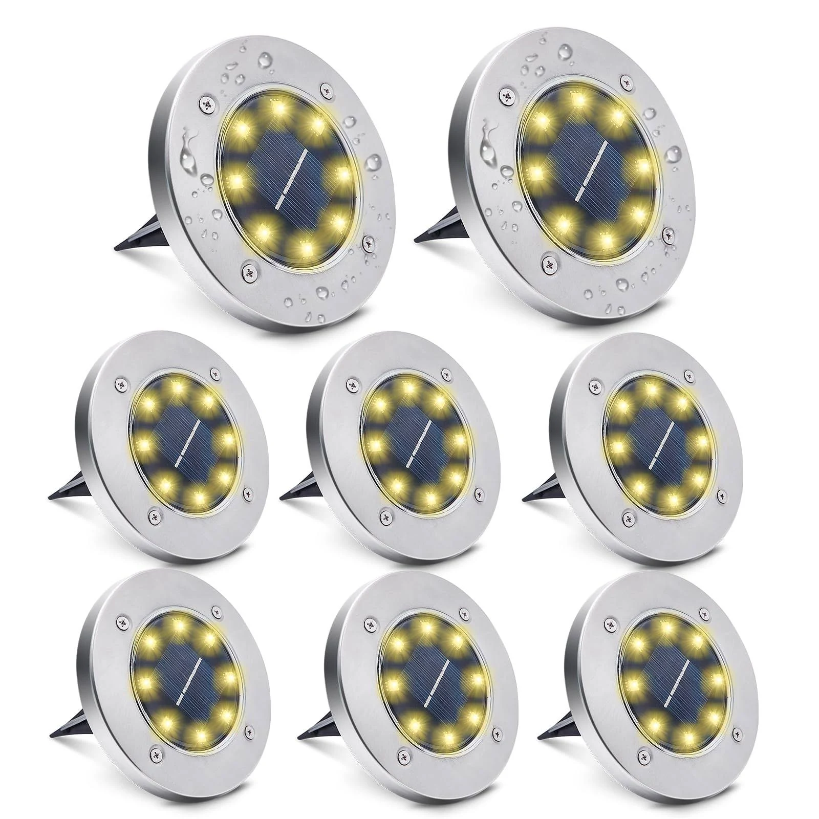 8-LED Solar Garden Flat Buried Light Outdoor Disk In-Ground Light Garden Pathway