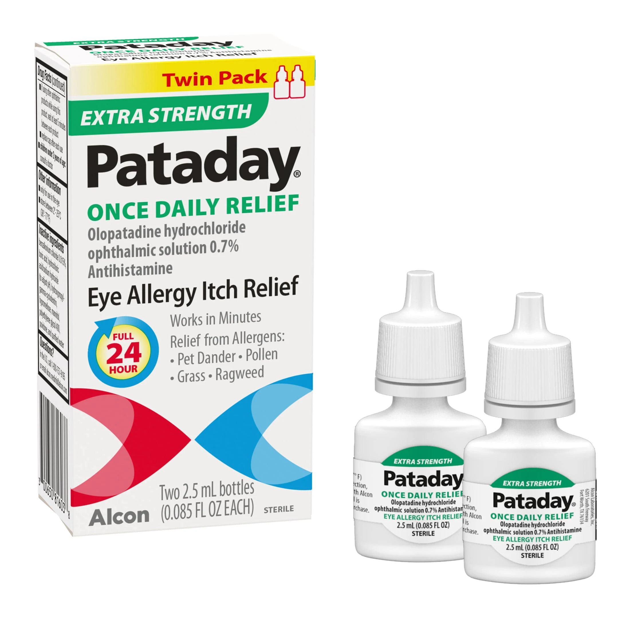 Pataday Eye Allergy Itch Relief, Extra Strength, Twin Pack - 2 pack, 2.5 ml bottles