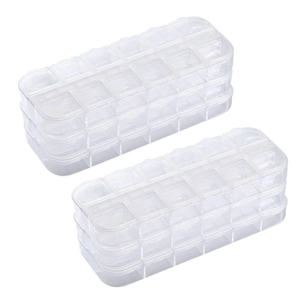 6 Pieces Nail Art Tool Jewelry Storage Box, 12 Compartments Plastic Rhinestone Organizer Container Case, Display Containers