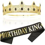 NA Birthday King Crown and Birthday King Sash,Birthday Gifts for Men, Birthday Party Prom Decoration for Men (Gold 1)