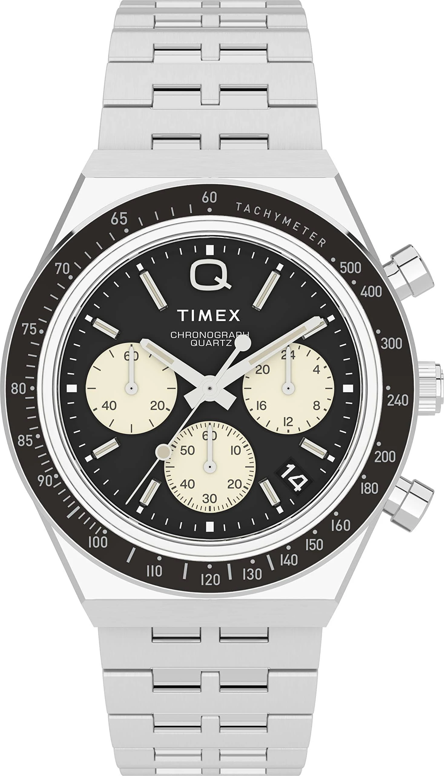 Q Timex Men's 40mm Watch – Black Dial Silver-Tone Case Black Bracelet