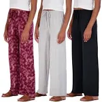 Real Essentials 3 Pack Soft Pallazo Pajama Pants for Women, Wide Leg Comfy Casual Lounge Yoga Capri Pants (Plus Size)