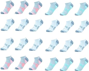 PUMA Ladies 8-pair No Show Athletic Socks for Women (Gray, Blue, Pink)