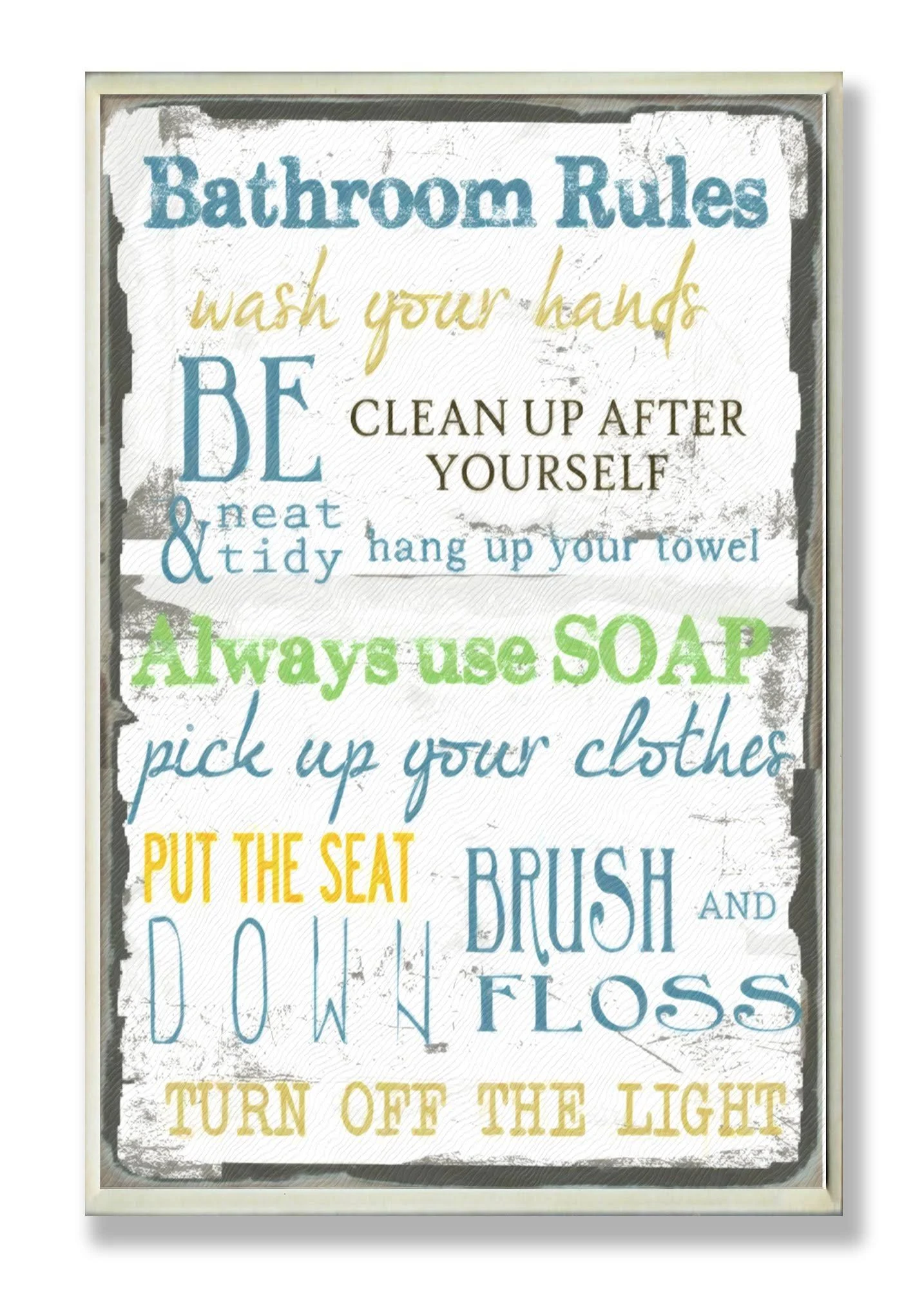 Home Decor \'bathroom Rules \' Typography Bathroom Wall Plaque Art, 12.5" X 18.5" In Multi