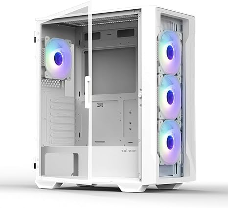 Zalman i3 NEO TG ATX Gaming PC Computer Case - 4 x 120mm Infinity Mirror ARGB Fans - Tempered Glass Front & Side Panel, White