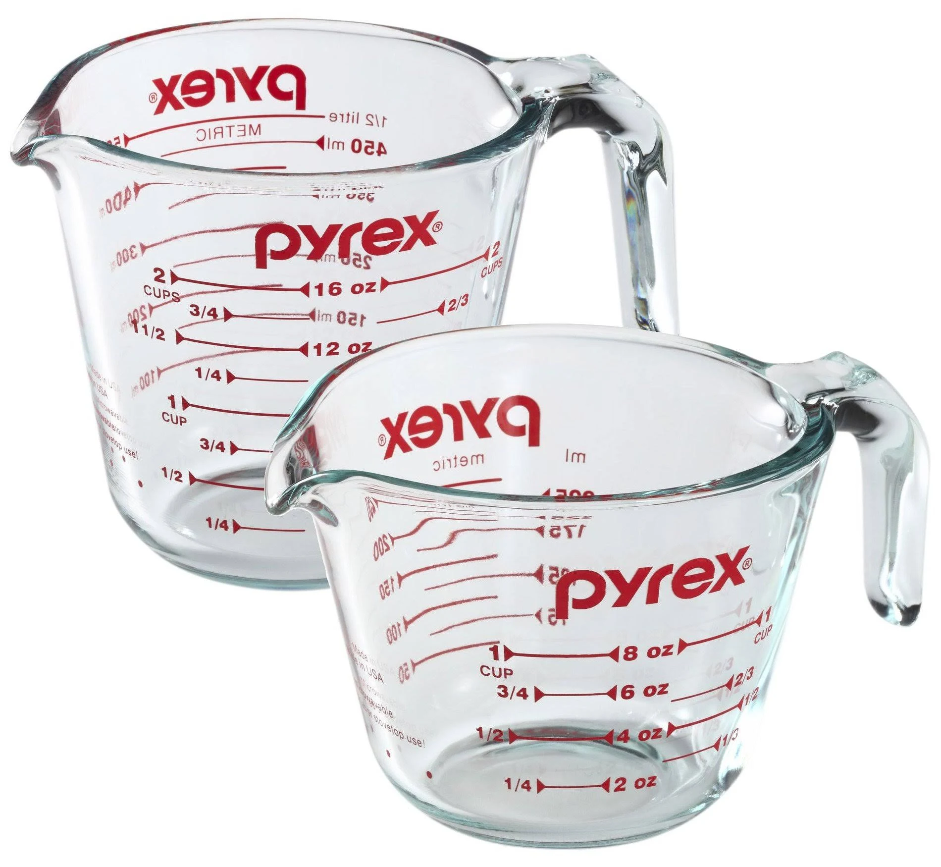 Pyrex Prepware 2-Piece Glass Measuring Set 1 and 2-Cup 2 Pack Clear