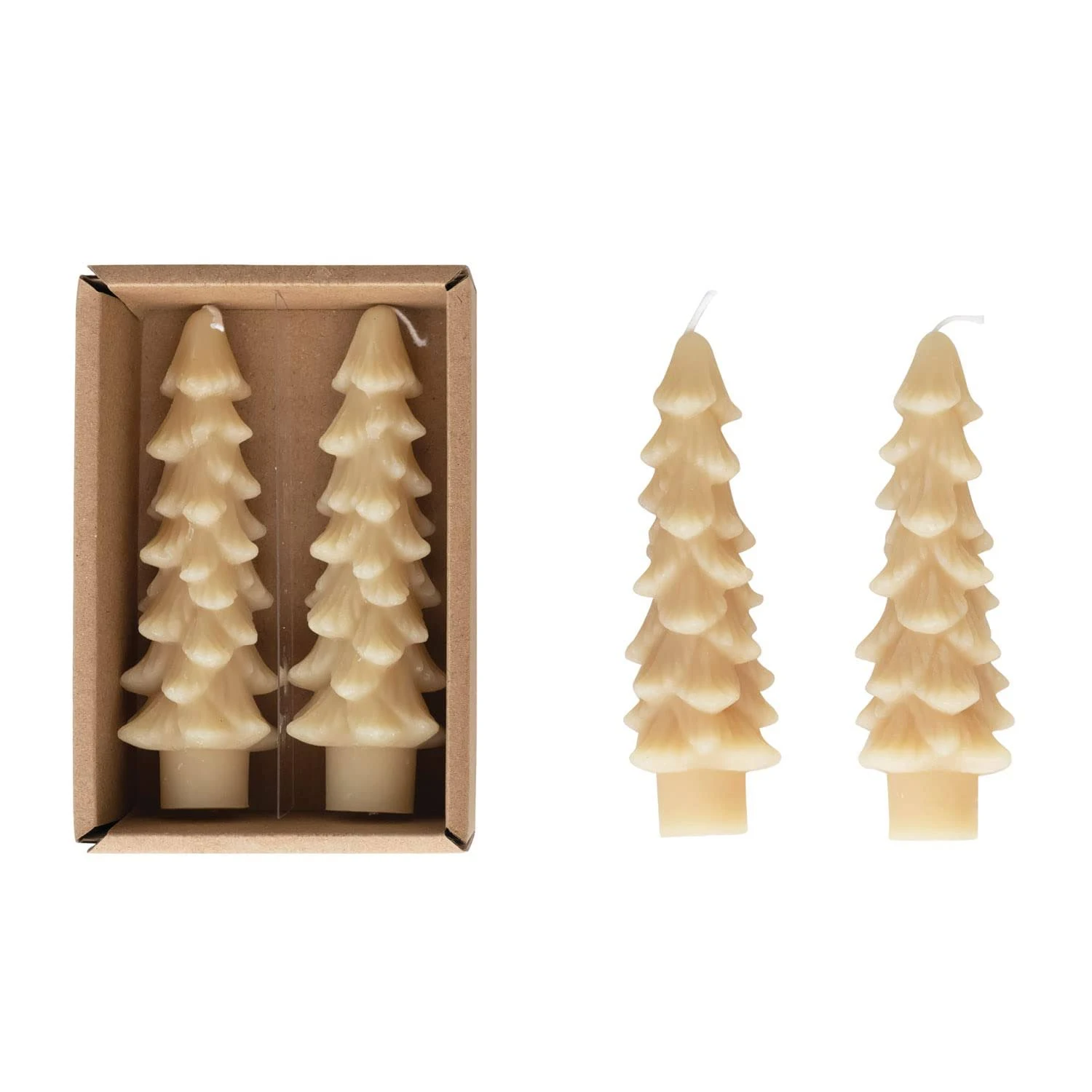 Creative Co-Op Unscented Tree Shaped Taper Candles, Eggnog, Boxed Set of 2 , 5"