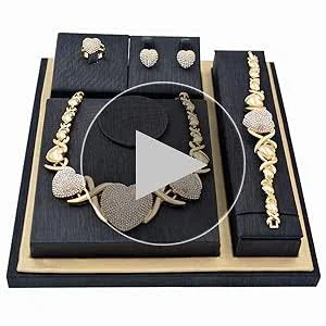 Giffor 4PCS PACK Formal Jewelry Sets For Women Evening Wear Statement Necklaces Rings And Studs Earrings Gifts 2024 18K Gold Filled