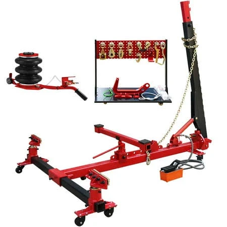 VEVOR Car Frame Puller Set, 10 Ton PSI Air Pump Frame Puller, 10000 PSI Foot-Operated Hydraulic Pump, 3 Ton Air Bag Jack, Auto Body Frame Straightener, with Double-Head Clamps and Casters(2 Packages)