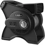 Lasko High Velocity Pivoting Utility Blower Fan, for Cooling, Ventilating, Exhausting and Drying at Home, Job Site, Construction, 2 AC Outlets, Circuit Breaker with Reset, 3 Speeds, 12", Black, U12104