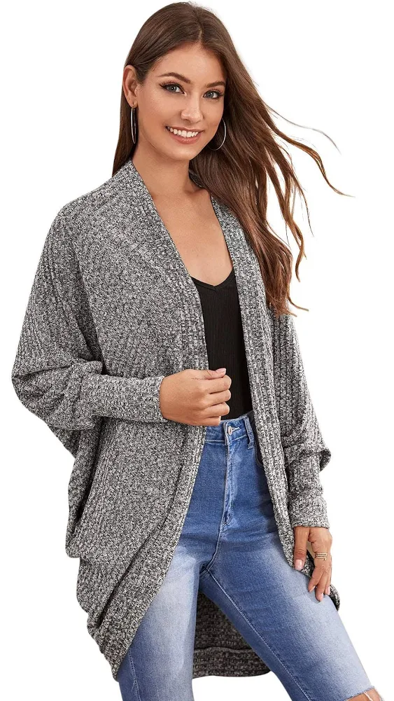 SweatyRocks Women's Casual Oversized Open Front Dolman Long Sleeve Knit Cardigan Sweater