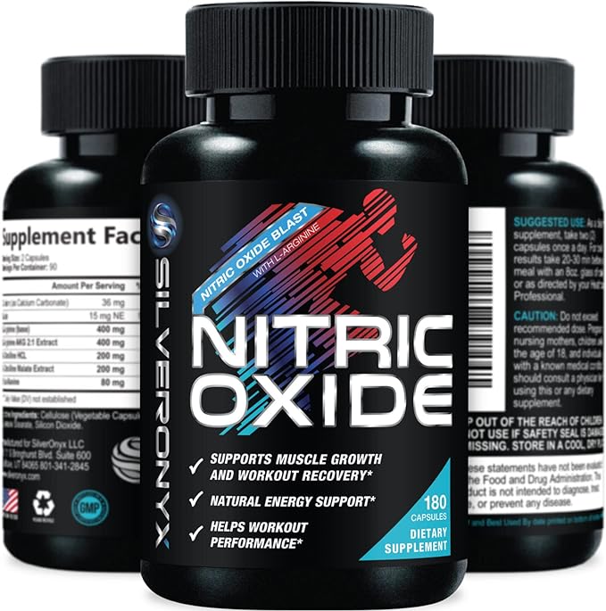 Extra Strength Nitric Oxide Supplement L Arginine 3X Strength - Citrulline Malate, AAKG, Beta Alanine - Premium Muscle Supporting Nitric Booster for Strength & Energy to Train Harder - 180 Capsules