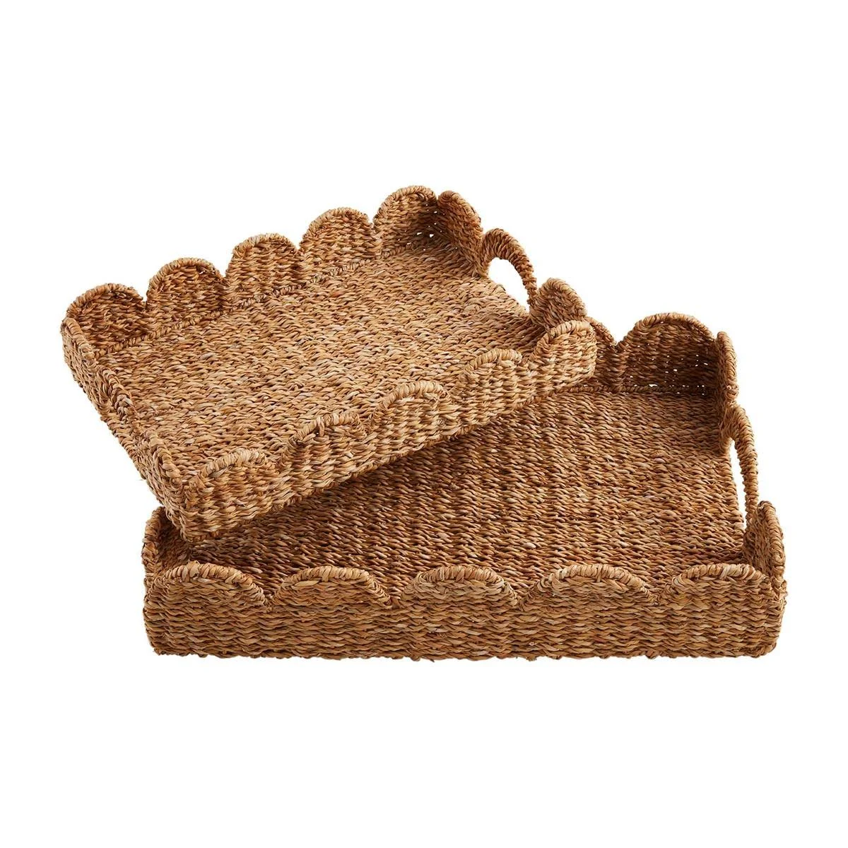 Mud Pie-SCALLOP Woven Tray Set LG