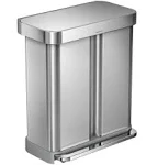 simplehuman 58 Liter / 15.3 Gallon Rectangular Dual Compartment Recycling Kitchen Step Trash Can with Soft-Close Lid