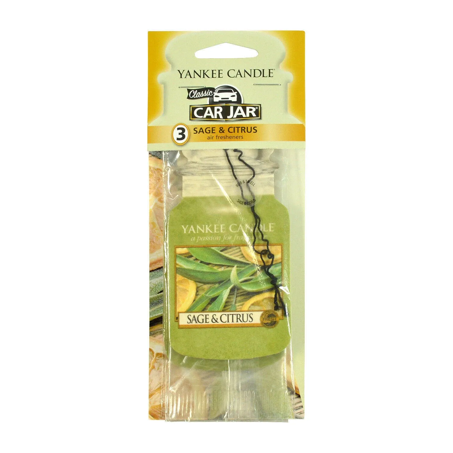 Yankee Candle Paper Car Jar Hanging Air Freshener Sage & Citrus Scent (Pack of 3)