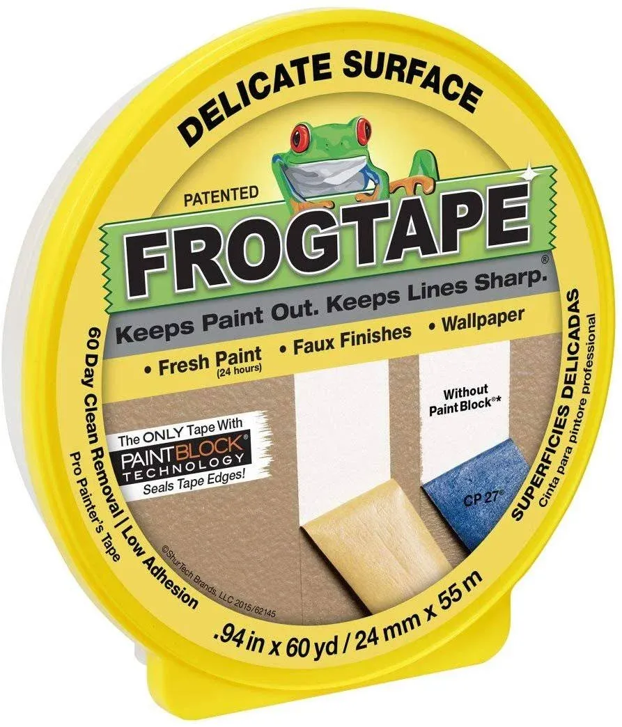 FrogTape Delicate Surface Painter's Tape with PaintBlock, 0.94 inch width, Yellow (280220)