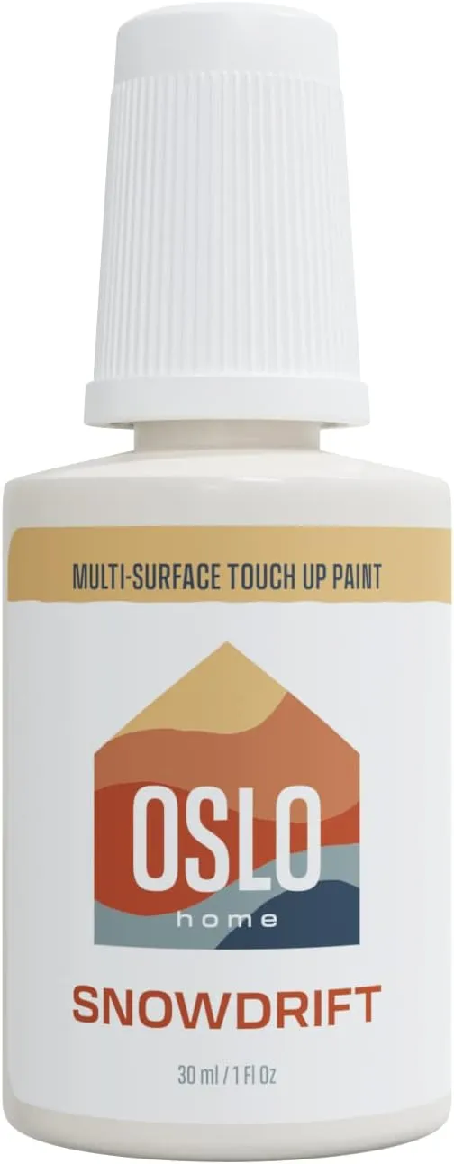 Oslo Home Touch Up Paint, 30ml Snowdrift Matte Finish, Made in USA, w/ Brush in Bottle, Quick Drying, Self-Priming, for Rental and Home Repairs, Walls