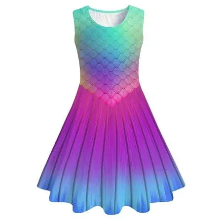 Funnycokid Mermaid Dress for Girls Summer Sleeveless Sundress Kids Birthday Dresses Outfit Size 10 Size 12 Twirl Spring Clothes 10-12 Years, Kids Unisex, Size: