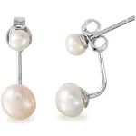 925 STERLING SILVER DROPPED STUD EARRINGS W/ LAB PEARLS / 6MM BY 14MM 