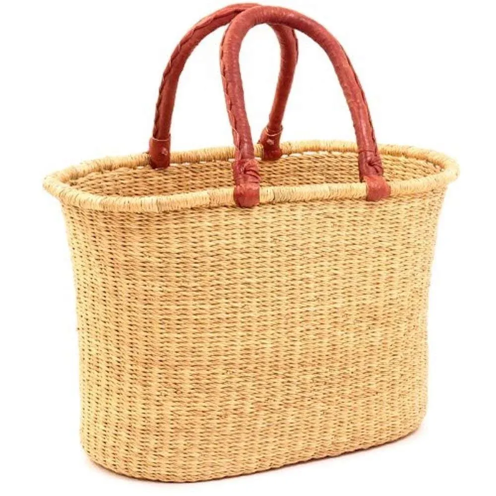 Large Oval Woven Straw Basket with Handle Fair Trade Storage Organizer