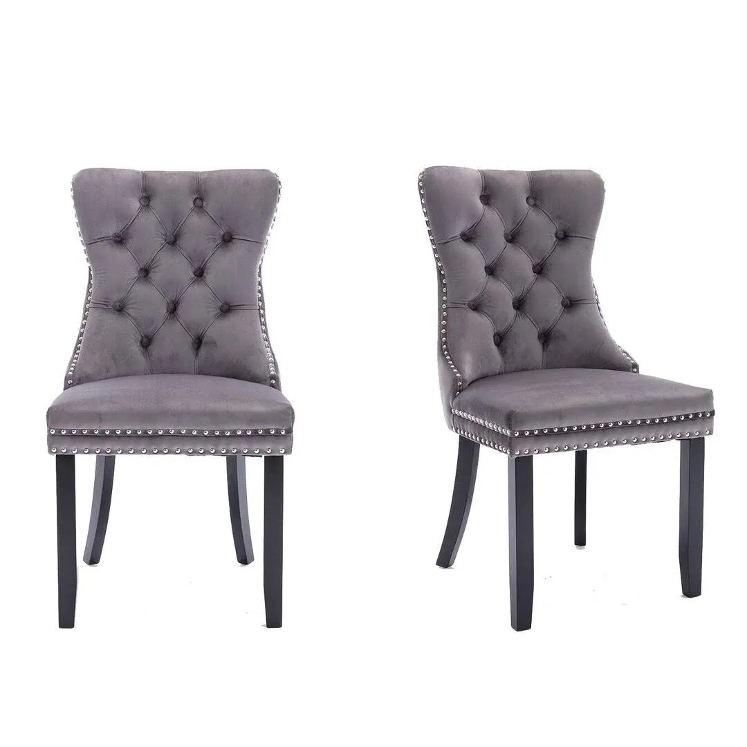 2-Pcs Set Upholstered Dining Chair with Wood Legs Nailhead Trim