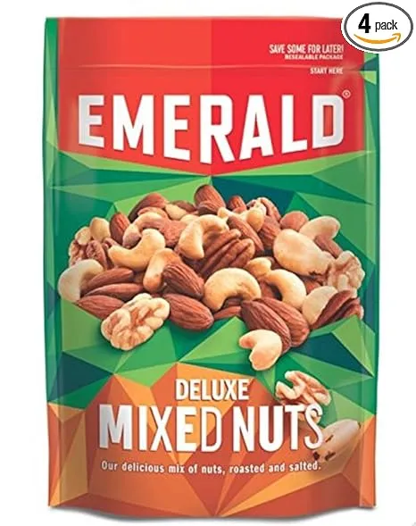 Emerald Nuts Deluxe Mixed Nuts (1-Pack), Features Roasted and Salted Nuts, Including Almonds, Cashews, Walnuts, Brazil Nuts and Pecans, 5oz Resealable Bag