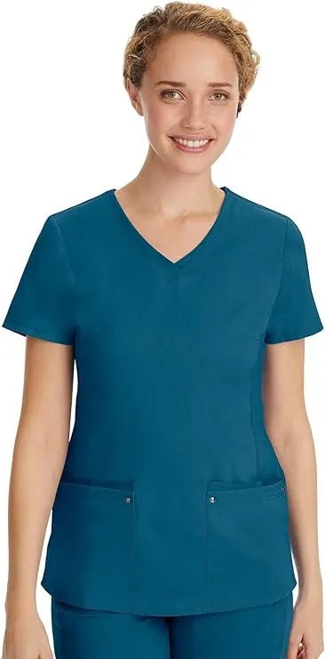 Healing Hands Women's Scrub Top V-Neck with 2 Pockets, 2-Way Stretch, and Yoga Knit Side Panels for Slim Fit 2245