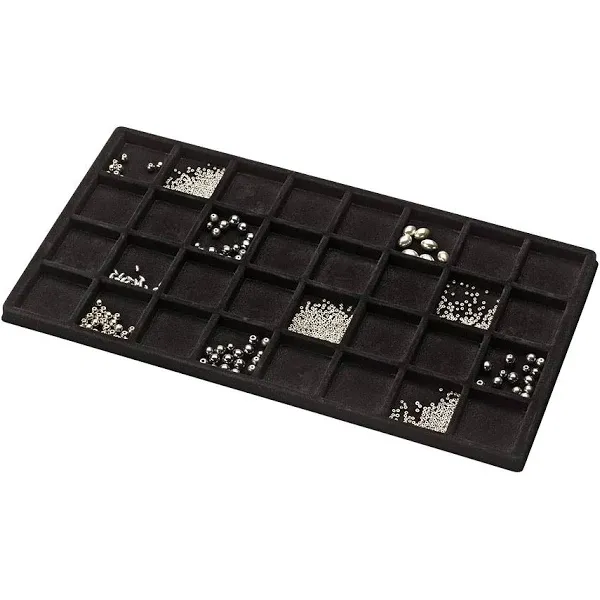 SSWBasics 32 Section Black Flocked Tray Insert - 14" L x 7-1/2"W - Set of 3- Black Flocked Compartment Tray with Insert - Multi Compartment Tray for Jewelry Display - Divided Tray for Retail and Home