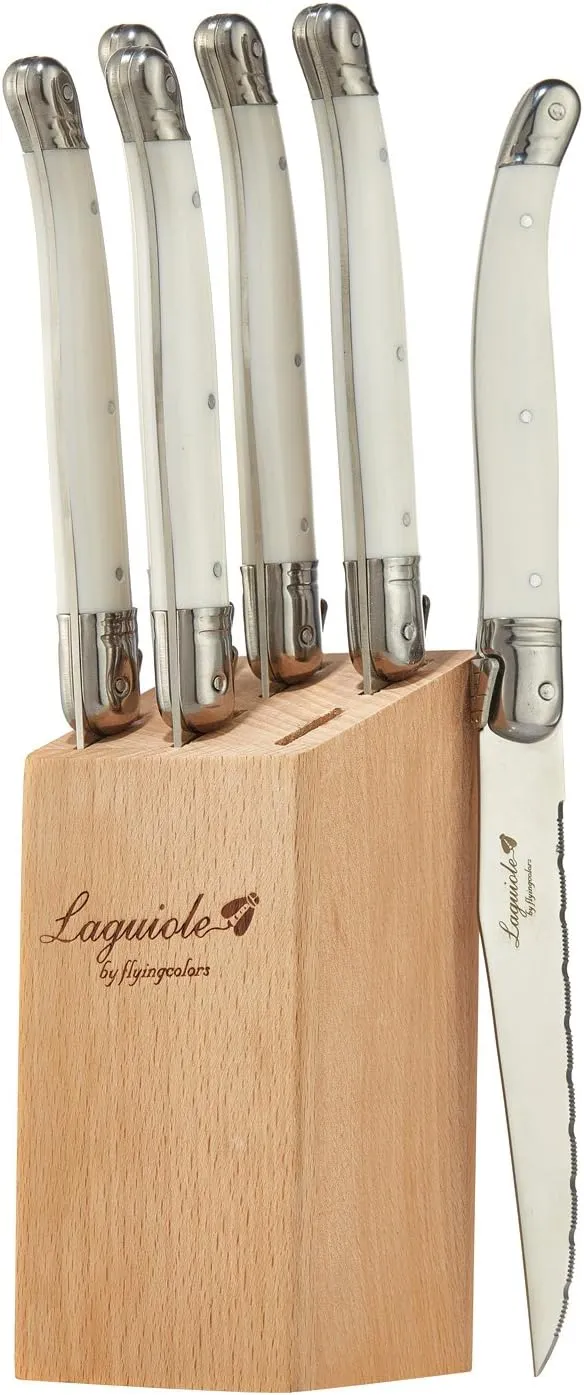 Laguiole By FlyingColors Steak Knife Set, Micro Serrated Blade, Stainless Steel,