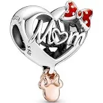 VALGACLS 925 Sterling Silver Family Love Mom Mouse Heart Charms for Bracelets Necklace Valentine's Day Mother's Day Jewelry Charm for Women