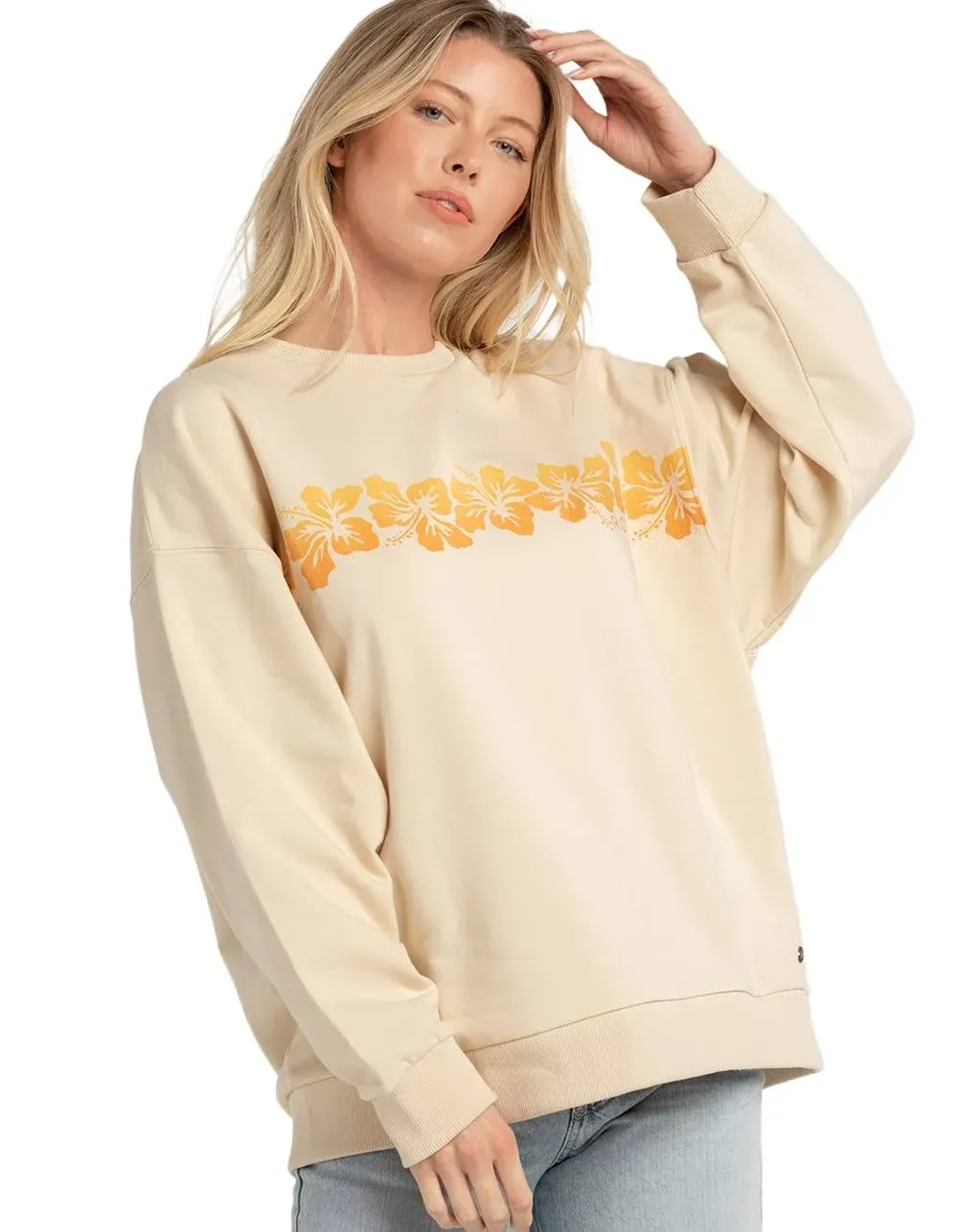 Roxy Morning Hike Floral Graphic Sweatshirt in Tapioca