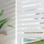 Joydeco Cordless Zebra Blinds for Windows, Dual Layer Free-Stop Zebra Shades Privacy Light Control for Day and Night, Light Filtering Sheer Blinds for Indoor Windows (Off-White, 28" W x 75" H)