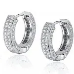 Men&#039;s Small White Gold Plated 925 Sterling Silver CZ Hoop Huggie Earrings