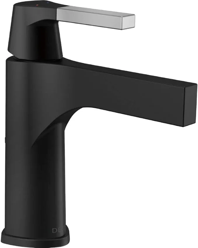 DELTA FAUCET 574-CSLPU-DST Zura Single Handle Lavatory Faucet-Less Pop Black, Standard, Chrome/Matte Bl