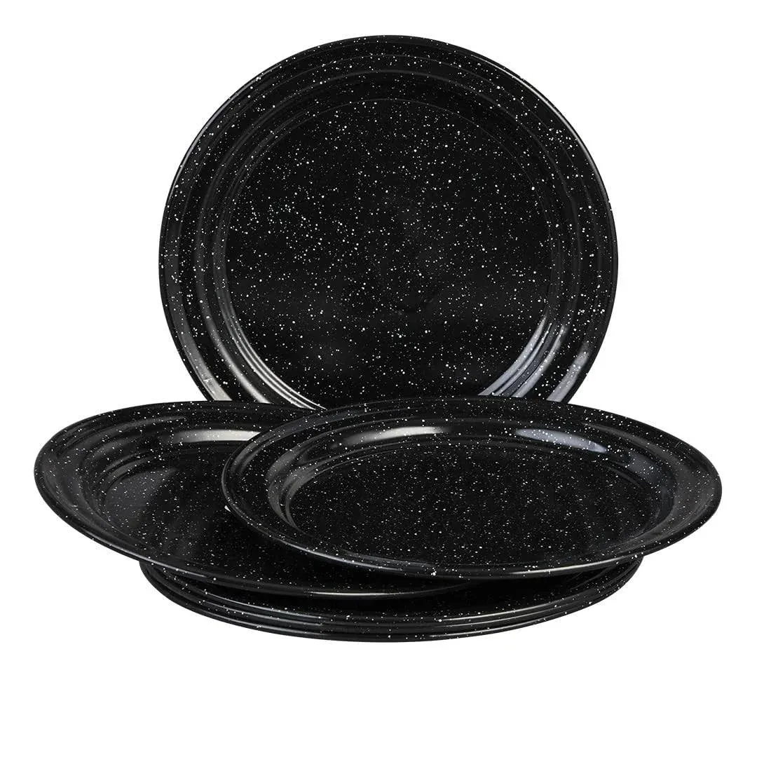 Cinsa 6-Piece 10 inch Enameled steel Plate Set (Speckled Black) Indoor/outdoor use, reusable, oven and fire-safe