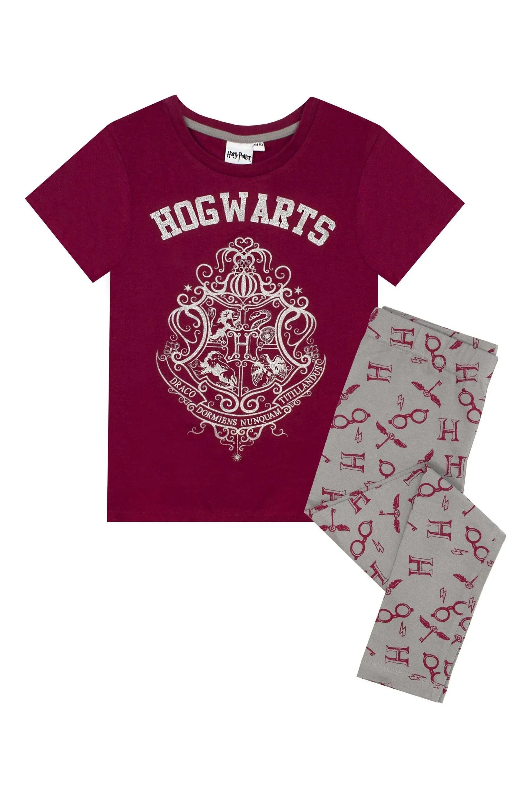 Harry Potter Hogwarts Crest Glitter Print Girl&#039;s Pyjamas Age 5-6