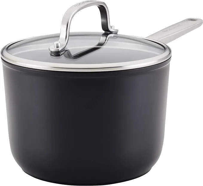 KitchenAid Hard Anodized Induction Nonstick Sauce Pan/Saucepan with Lid, 3 Quart, Matte Black