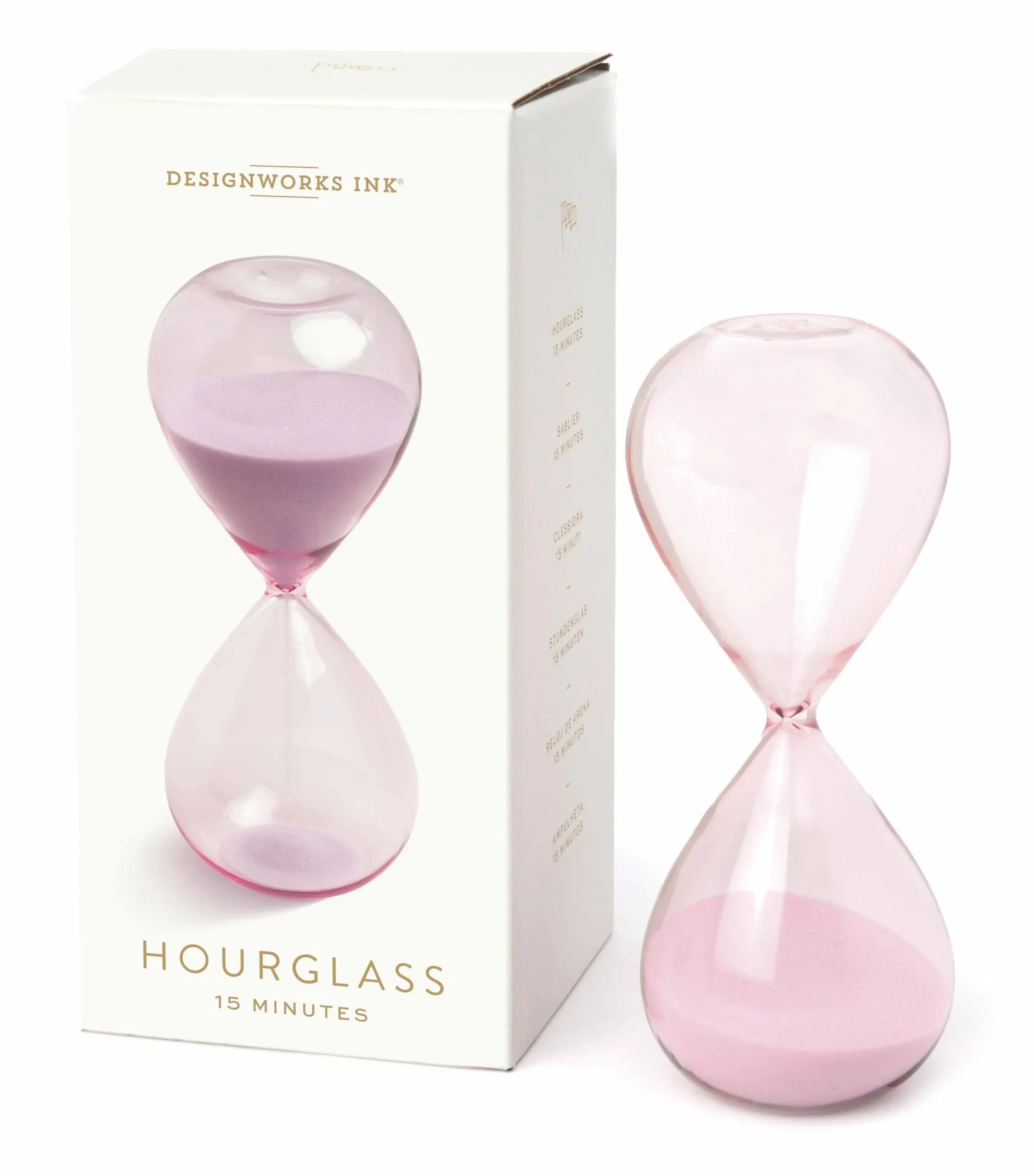 DesignWorks Ink Hourglass Gift Boxed Sand Timer 15-Minute Retro Glass Timer, 6.5" Tall, Purple Lilac Ombre