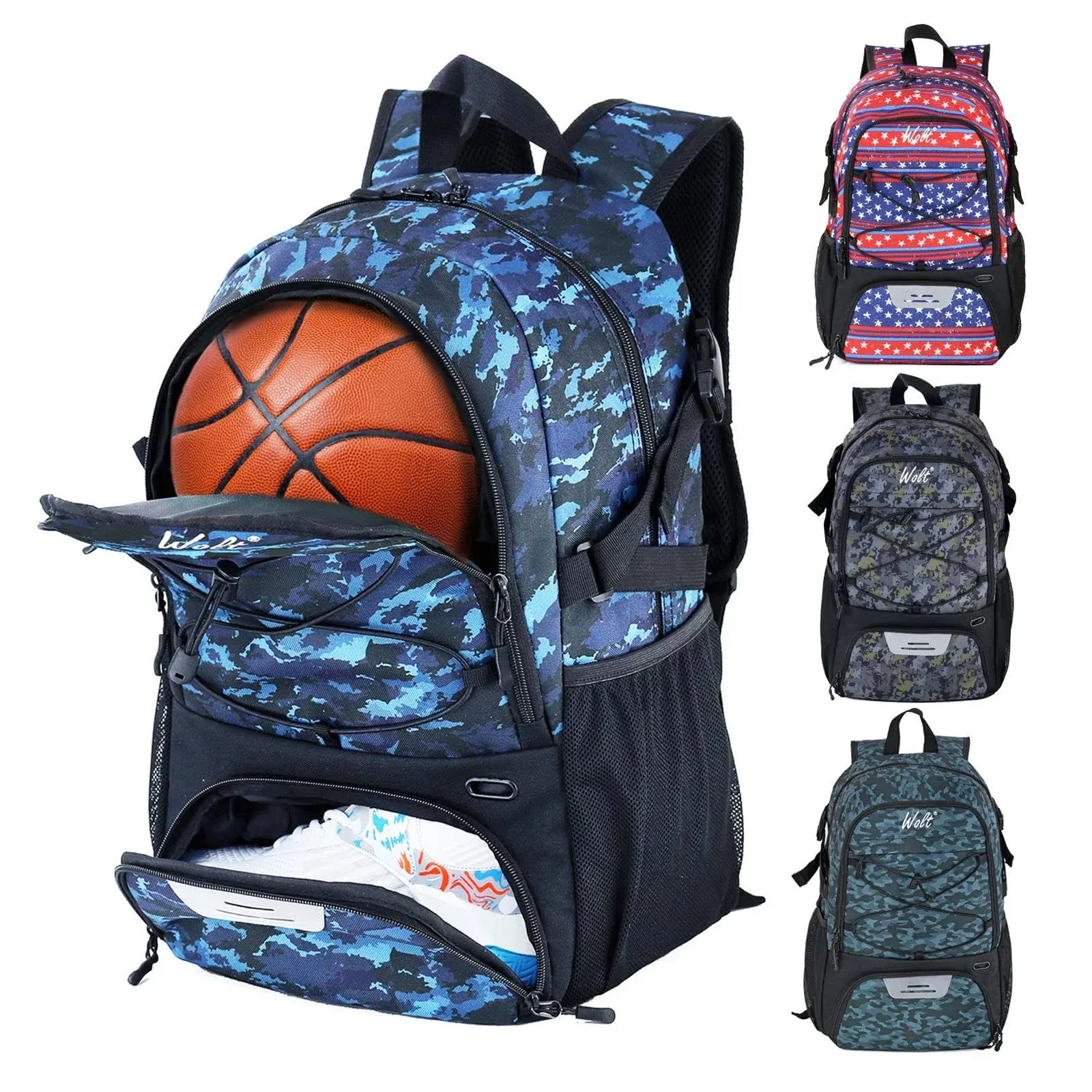 Wolt | Basketball Equipment Backpack, Large Sports Bag with Separate Ball Holder & Shoes Compartment, Best for Basketball, Soccer, Volleyball,Gym