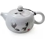 Porcelain Teapot, 6oz Small Tea Pot White Chinese Fengshui Gongfu Tea Set (Fish)