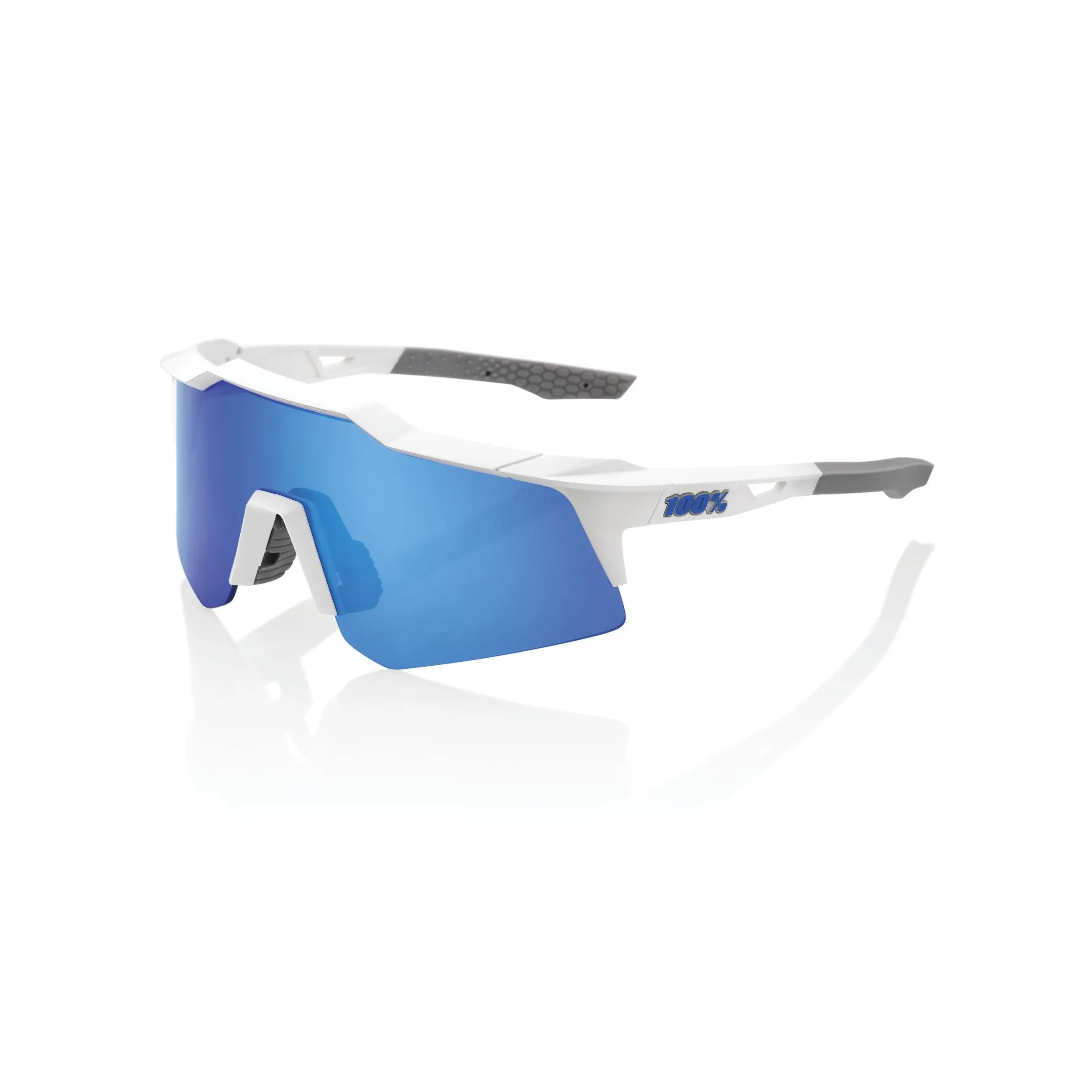 100% Speedcraft XS Sunglasses Matte White; Blue Multilayer Mirror