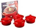 Set of 4 Le Creuset 8 Oz Petite Round Casseroles 4&#034; Mini Cocottes RED NEW IN BOX