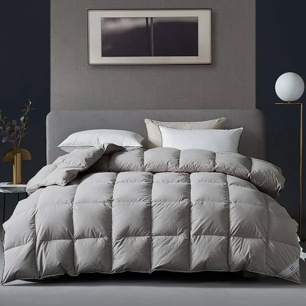 KRT Luxurious Goose Feathers Down Comforter Solid Grey King Size All Season D...