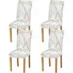 xigua 4 Pack Chair Covers for Dining RoomWhite Gold Marble Texture Stretchabl...