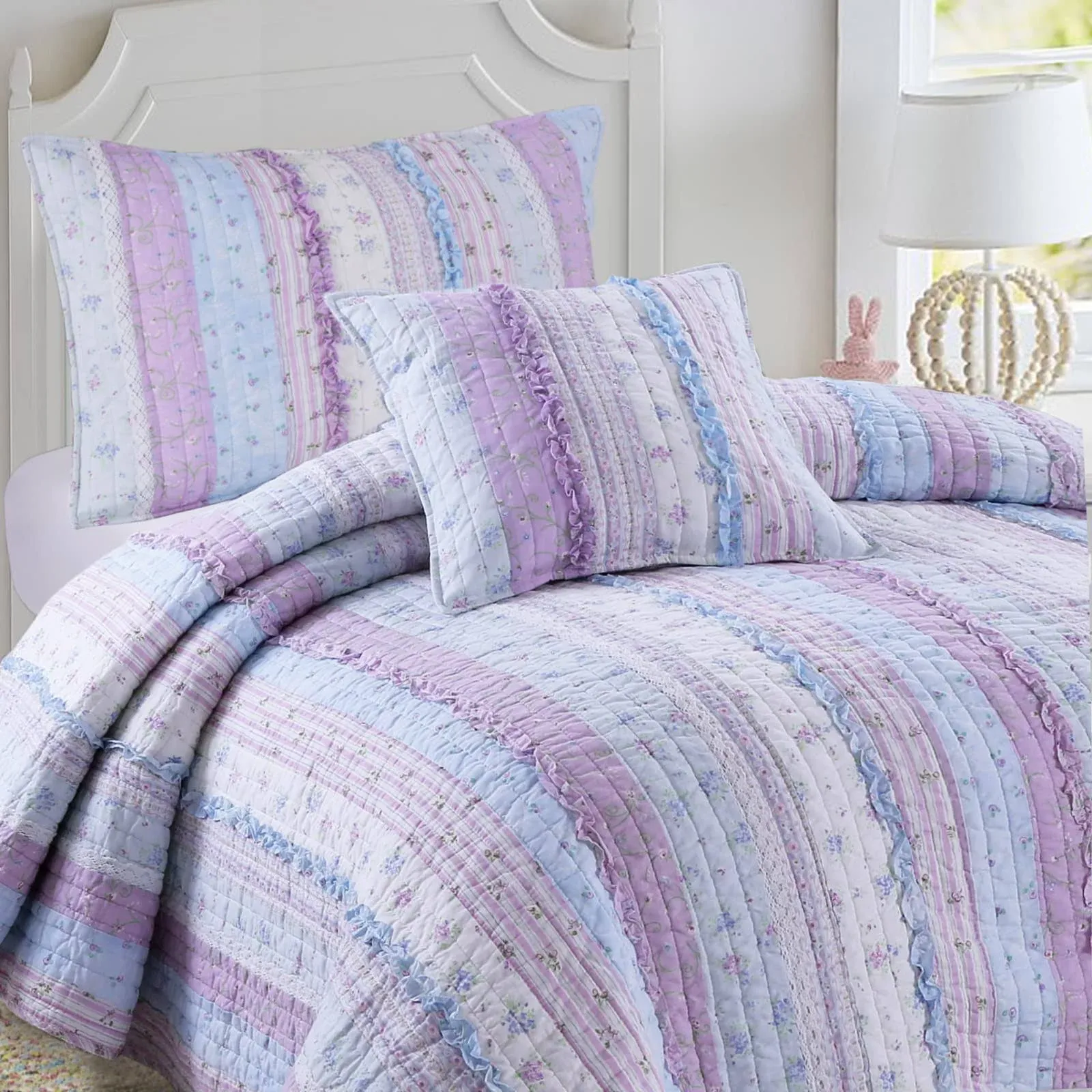 Romantic Chic Lace Lavender Cotton Quilt Set, Twin Set