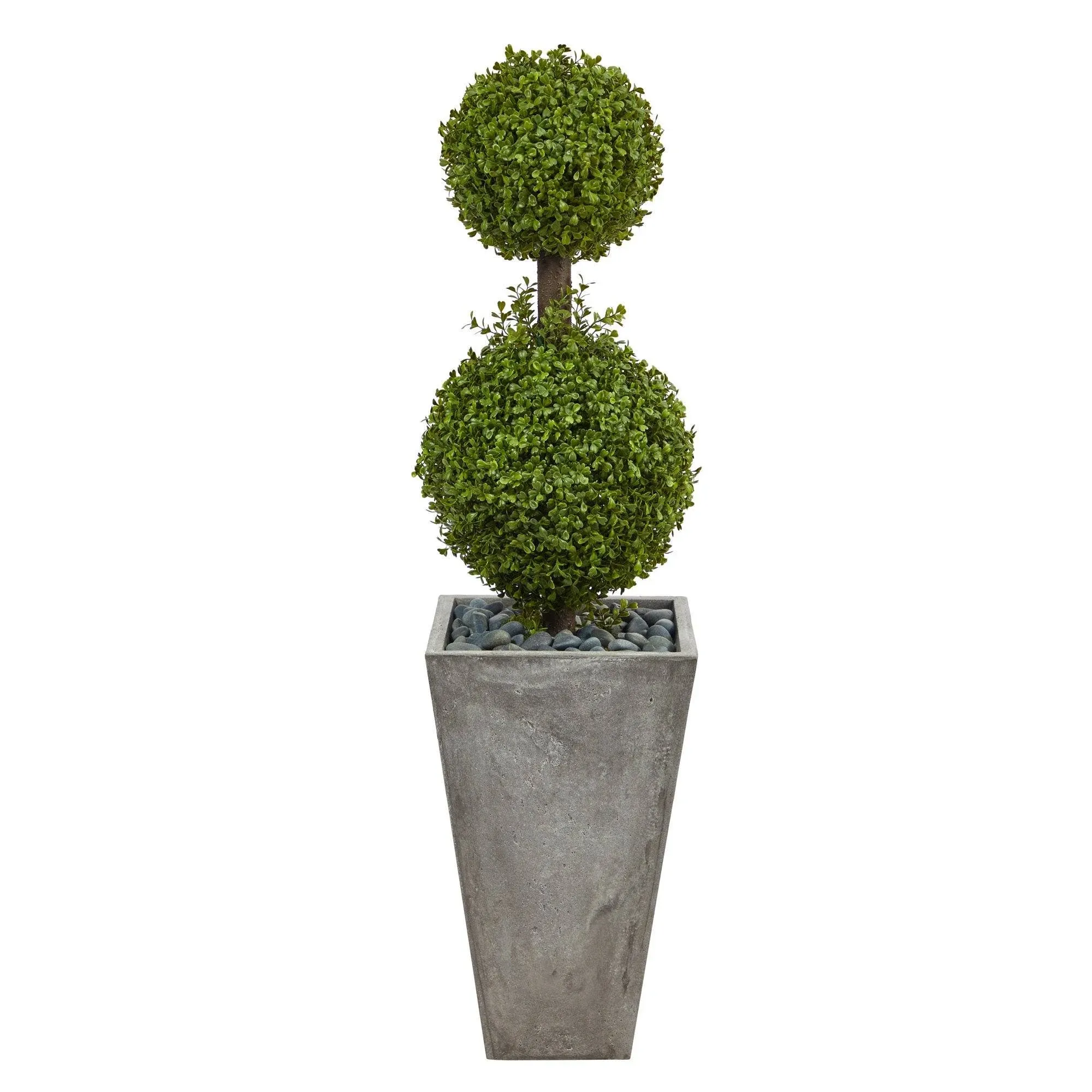 Nearly Natural 4ft. Double Boxwood Topiary Artificial Tree in Cement Planter (Indoor/Outdoor)