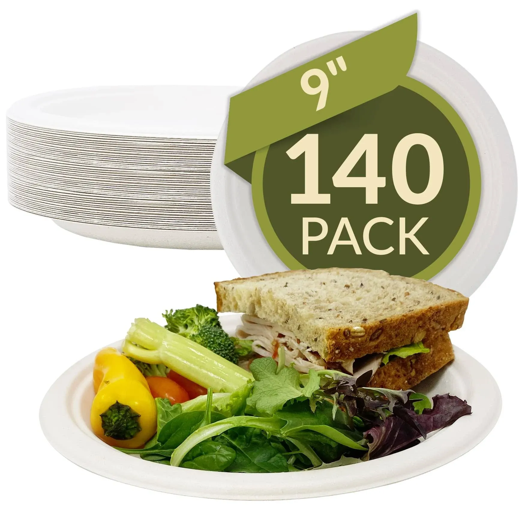 Reli. Compostable Paper Plates, 9 Inch (140 Pack Bulk) | White Disposable 