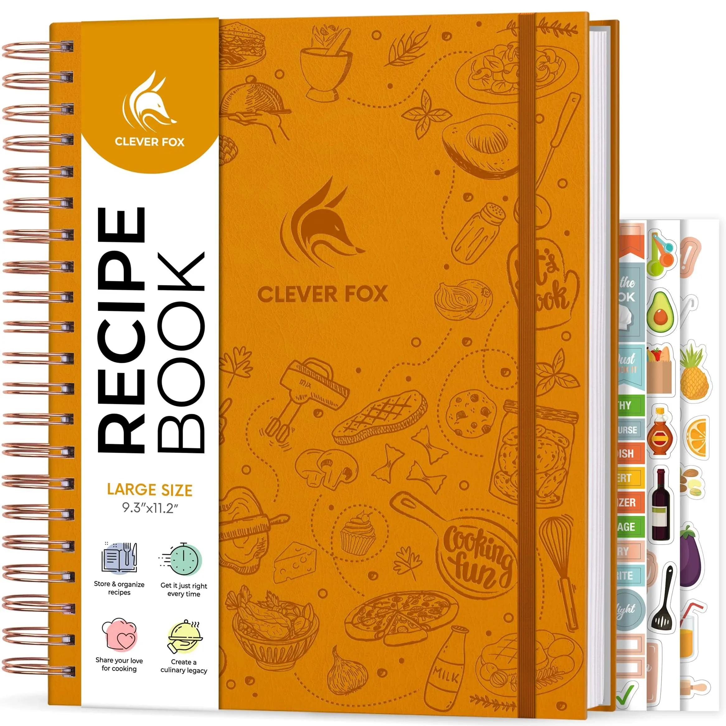 Clever Fox Recipe Book Spiral – Blank Family Cookbook – Empty Cooking Journal – Notebook Organizer to Write In Recipes – Large (Amber Yellow)